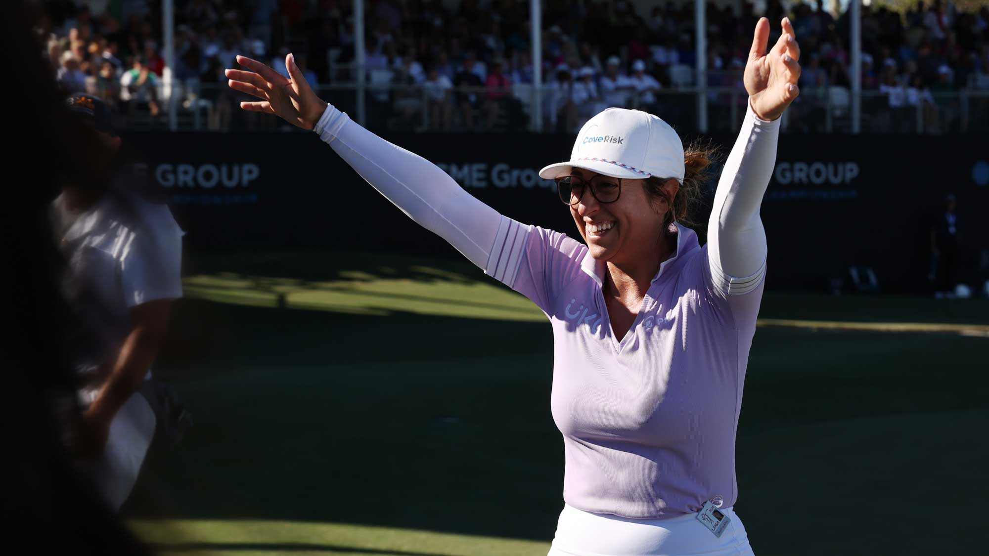 Marina Alex of the United States reacts after finishing on the 18th green and retiring during the final round of the CME Group Tour Championship 2024 at Tiburon Golf Club on November 24, 2024 in Naples, Florida.